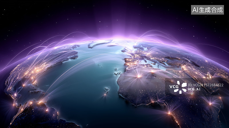 【AI数字艺术】全球网络连接夜景图图片素材