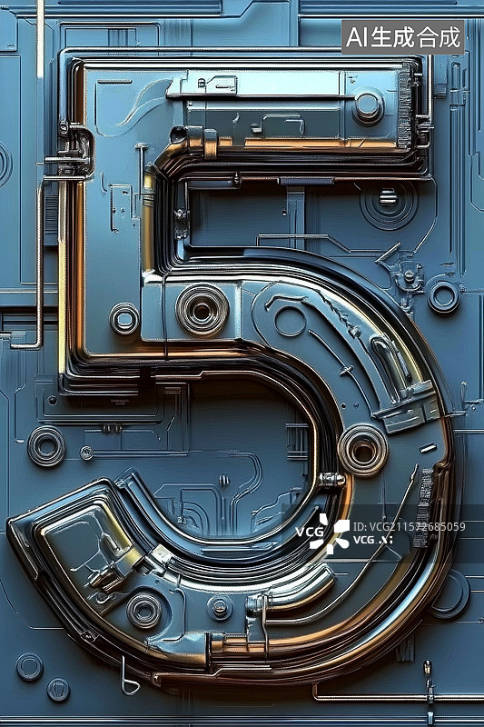 【AI数字艺术】机械风格数字五的艺术设计图片素材