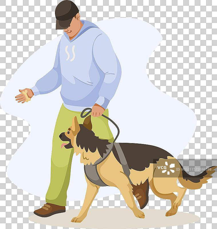 男子与德国牧羊犬导盲犬一起散步图片素材