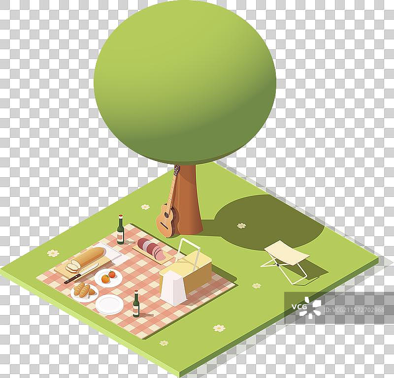 等距视图的野餐布置在一个...图片素材