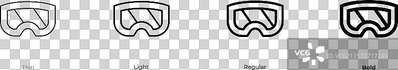 眼镜图标，细体、常规体和粗体风格图片素材