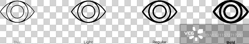 青光眼图标，细线、常规和粗体风格图片素材