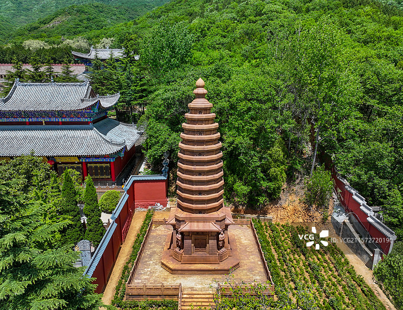 河南省郑州市登封市嵩山太室山风景区法王寺航拍图片素材