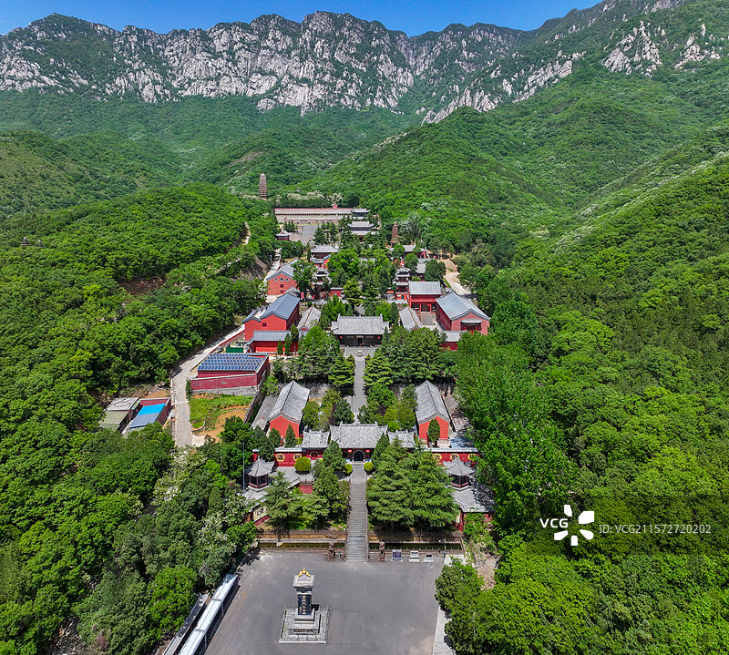 河南省郑州市登封市嵩山太室山风景区法王寺航拍图片素材