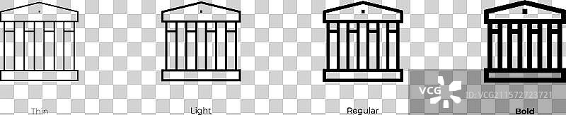 希腊神庙图标，细体、常规体和粗体图片素材
