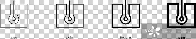 发型图标，细体、常规体和粗体风格图片素材