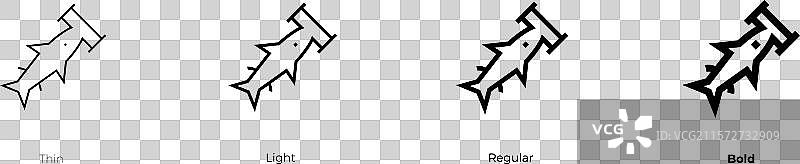锤头鲨图标，细体、轻体、常规体和粗体风格图片素材
