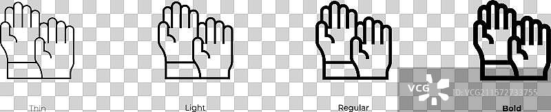 举手图标，细线、常规和粗体风格图片素材
