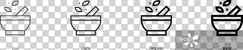 草药治疗图标，细体、常规体和粗体图片素材