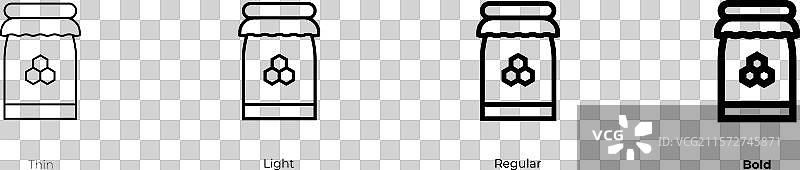 蜂蜜罐图标，细线、常规和粗体风格图片素材