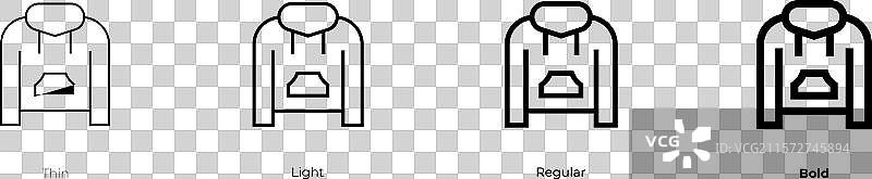 连帽衫图标，细体、常规体和粗体风格图片素材