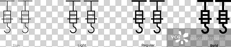 钩子图标，细体、轻体、常规体和粗体风格图片素材