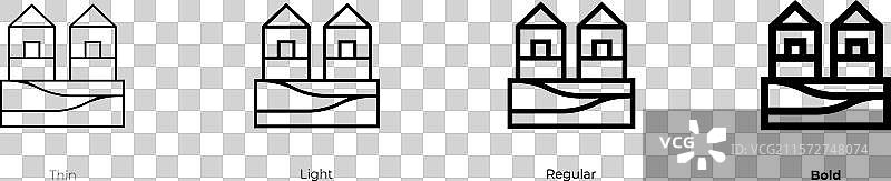 房船图标，细线、常规和粗体风格图片素材