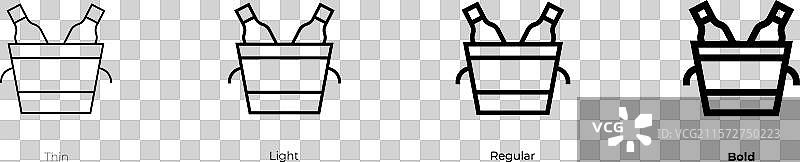 冰桶图标，细线、常规和粗体风格图片素材