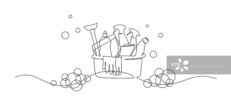 装有清洁用品的桶图片素材