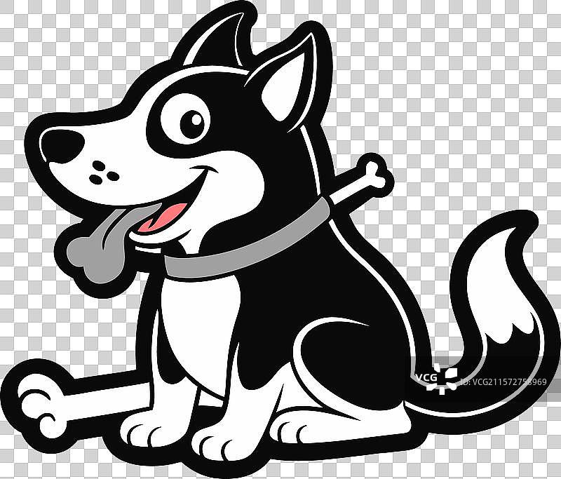 一只狗叼着一根骨头图片素材