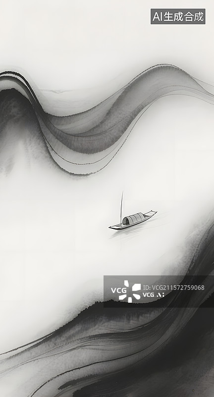 【AI数字艺术】国风小舟水墨画图片素材