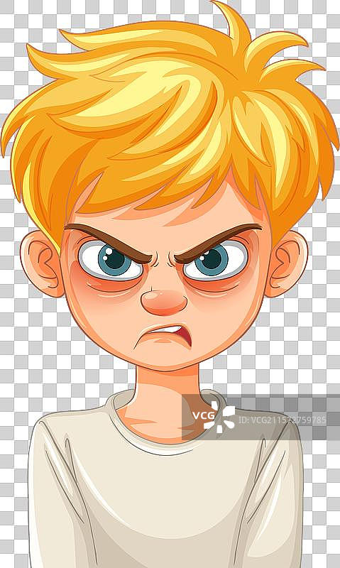 一个面露愤怒表情的男孩图片素材