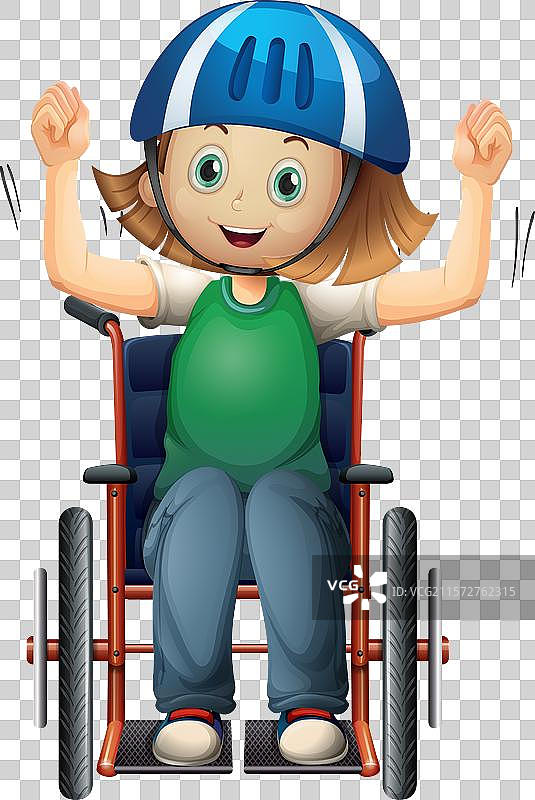 坐在轮椅上的孩子高兴地举起双臂图片素材