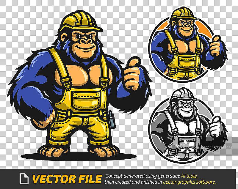 竖起大拇指的猩猩建筑工人图片素材