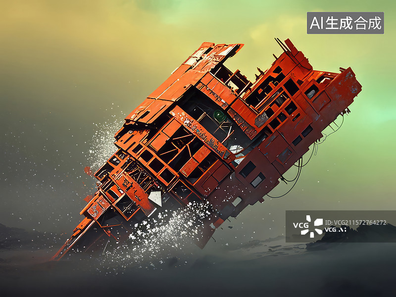 【AI数字艺术】沉没的红色船体图片素材