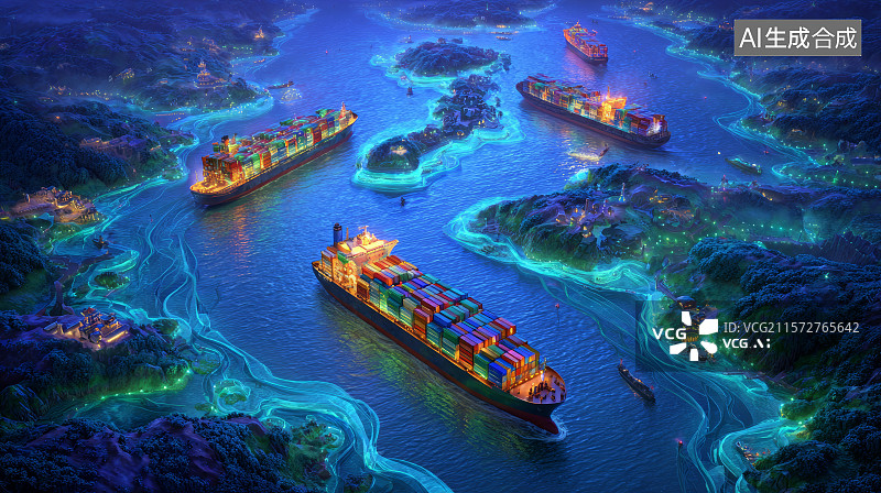 【AI数字艺术】轮船货运，海关，全球贸易图片素材