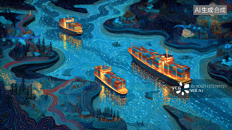 【AI数字艺术】轮船货运，海关，全球贸易图片素材