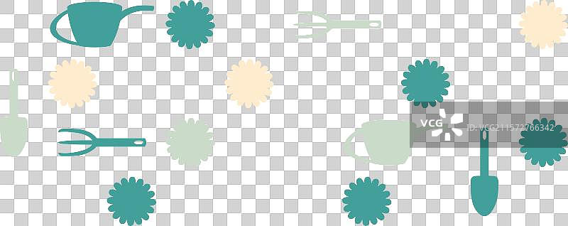 园艺工具、水壶和向日葵图片素材