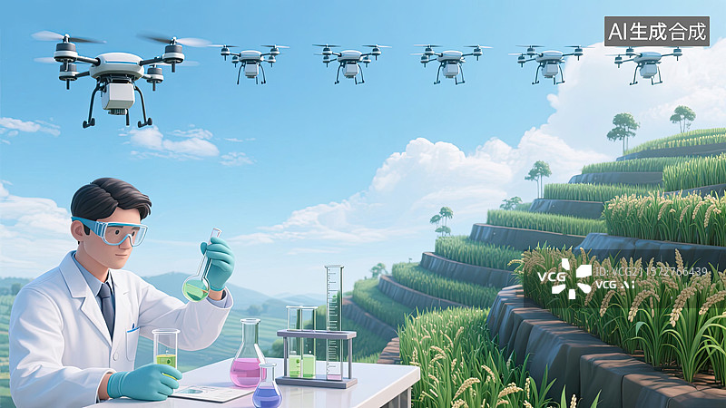 【AI数字艺术】3D，实验员，科技农业，无人机，撒农药图片素材