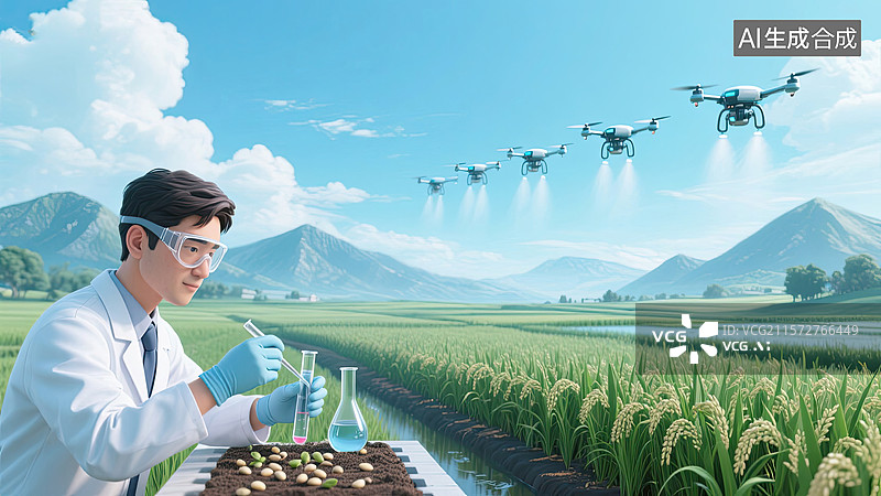 【AI数字艺术】3D，实验员，科技农业，无人机，撒农药图片素材