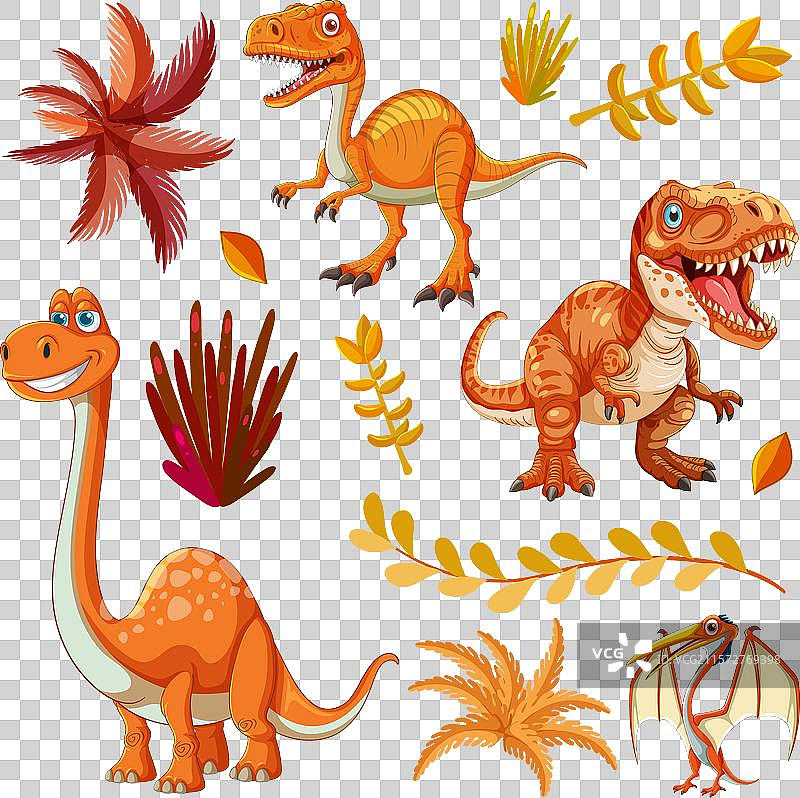 各种恐龙与植物和叶子图片素材