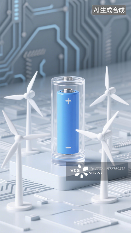【AI数字艺术】3D三维新能源智能芯片与科技电池组能源储存装置创意图图片素材