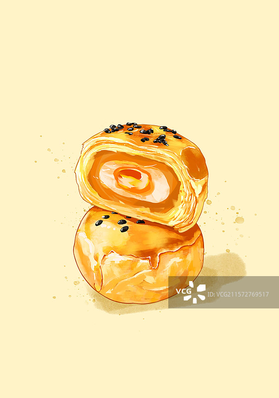 手绘蛋黄酥插画海报图片素材