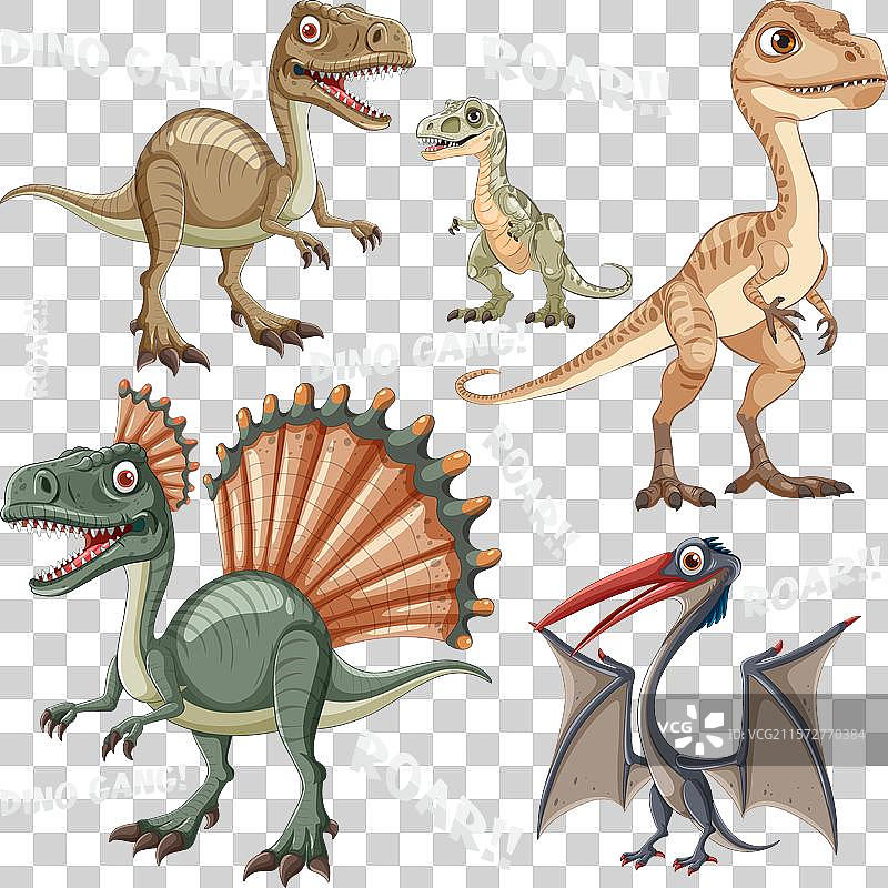 各种恐龙咆哮并带有文字元素图片素材