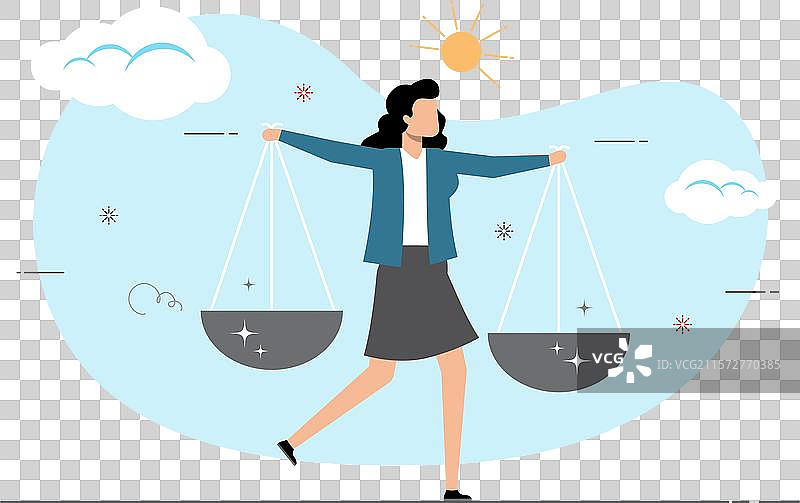 女商人比较天平以保持平衡图片素材