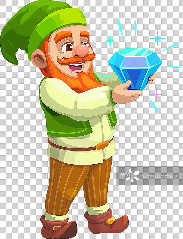 卡通侏儒珠宝匠角色与钻石图片素材