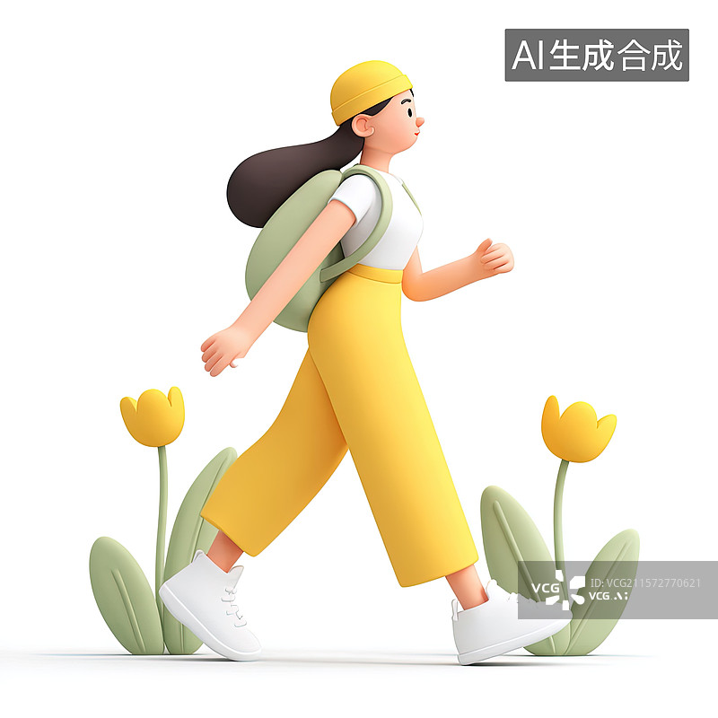【AI数字艺术】春日少女漫步花丛图片素材
