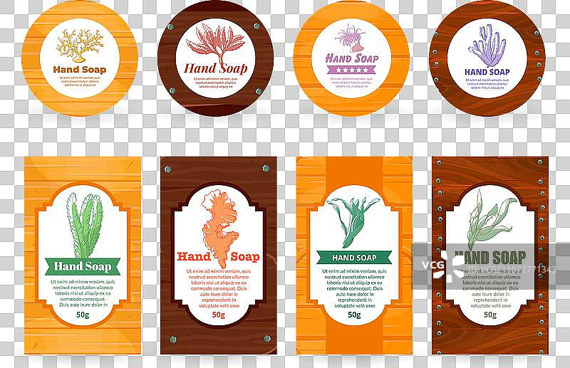 复古风格的圆形和矩形手工皂包装图片素材