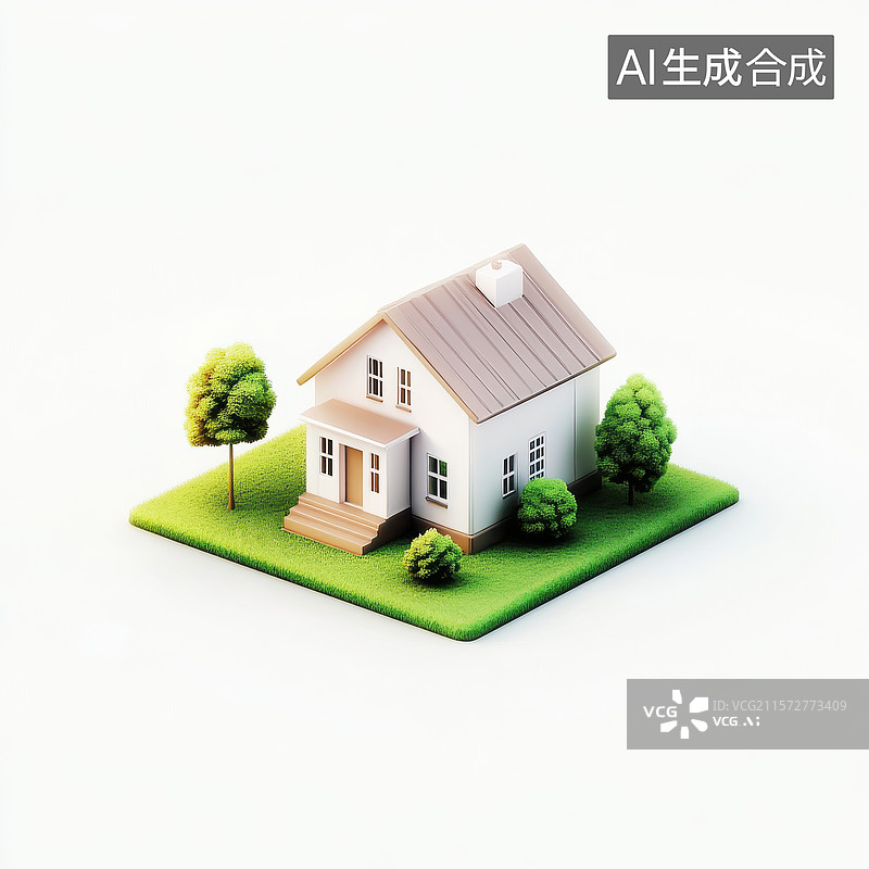 【AI数字艺术】小型住宅模型置于绿色草坪之上图片素材