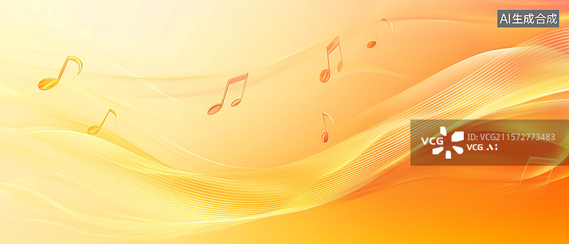 【AI数字艺术】音乐符号与流动线条的橙色背景图片素材