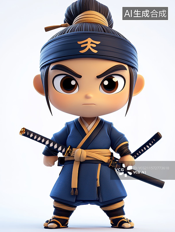【AI数字艺术】卡通武士角色手持双刀图片素材