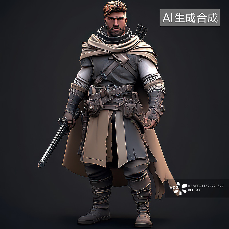 【AI数字艺术】身穿中世纪风格盔甲的战士图片素材