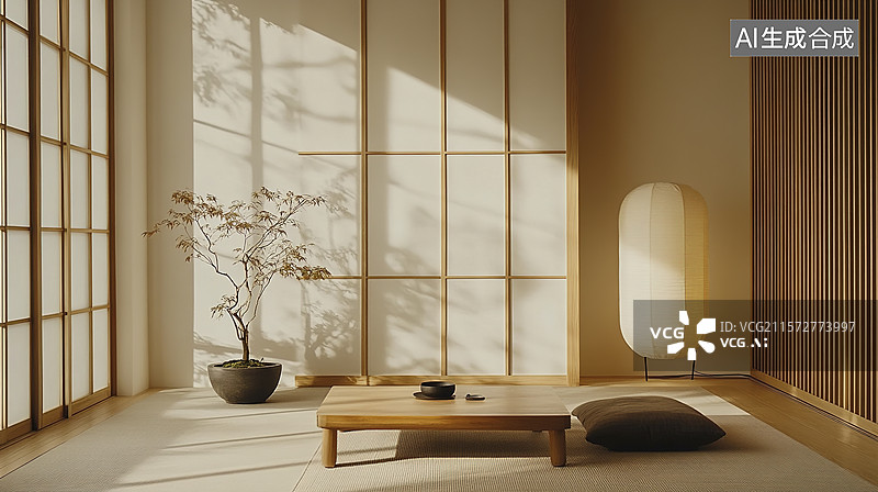 【AI数字艺术】现代日式风格客厅设计图片素材