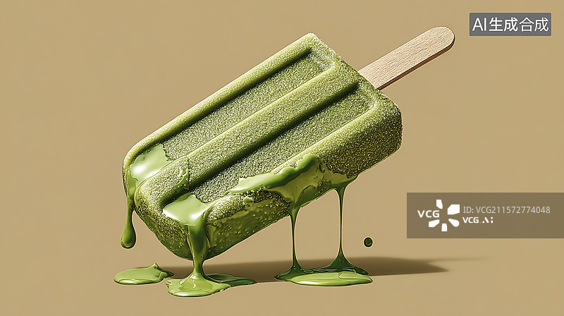 【AI数字艺术】抹茶冰淇淋棒融化图片素材