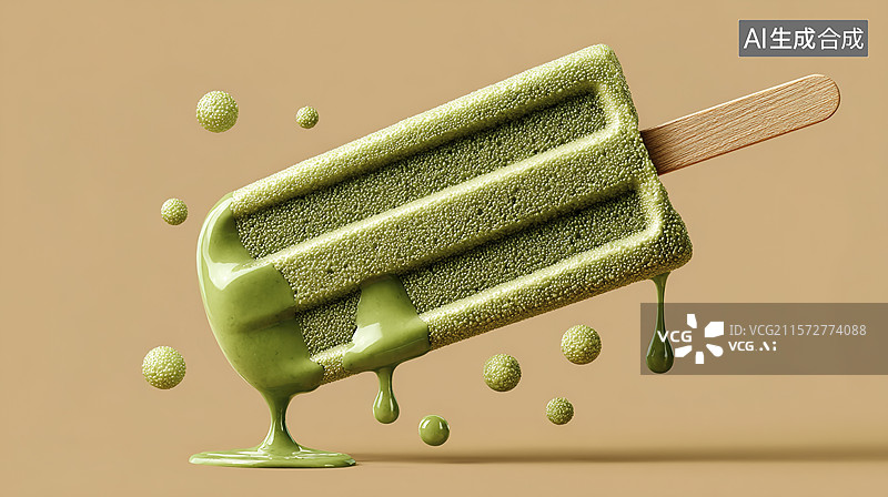 【AI数字艺术】抹茶冰淇淋棒融化图片素材