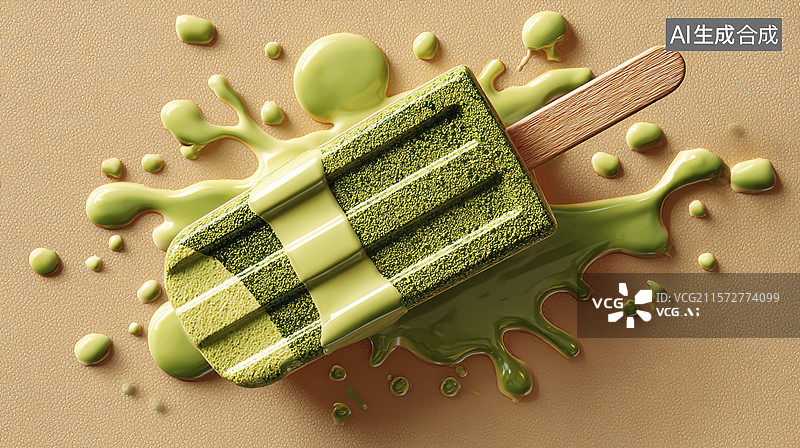 【AI数字艺术】抹茶冰淇淋棒融化图片素材