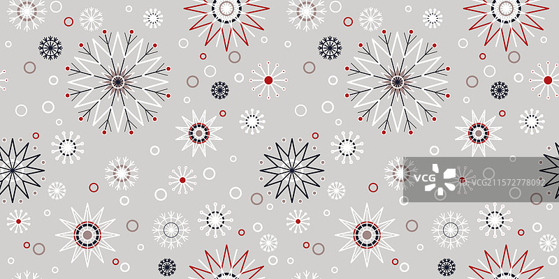 灰色背景上的随机雪花无缝图案图片素材