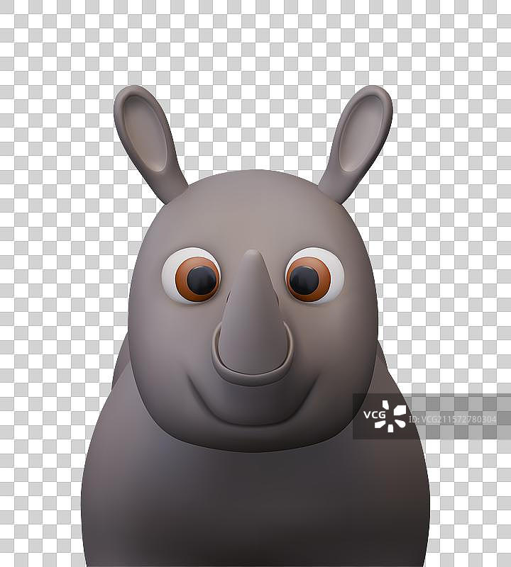 有趣的灰色犀牛正面视图，逼真的野生动物图片素材