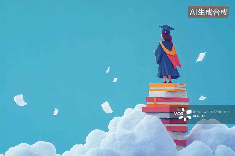 【AI数字艺术】穿着学士服的大学生即将毕业，踏入社会图片素材