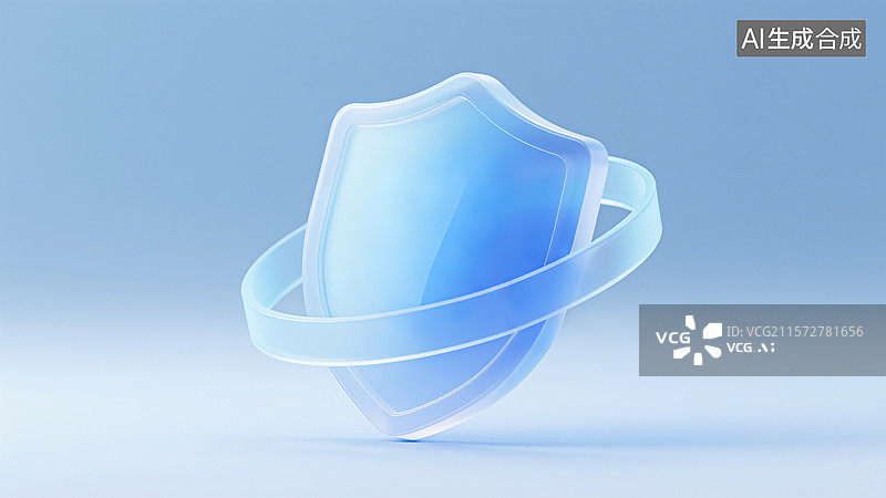 【AI数字艺术】3D蓝色透明盾牌图片素材